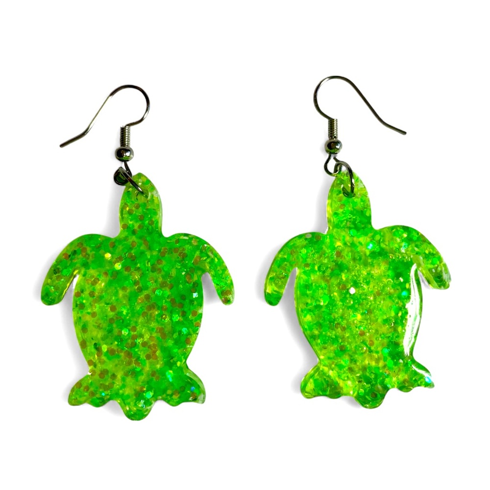 Handmade Resin Glitter Sea Turtle Earrings